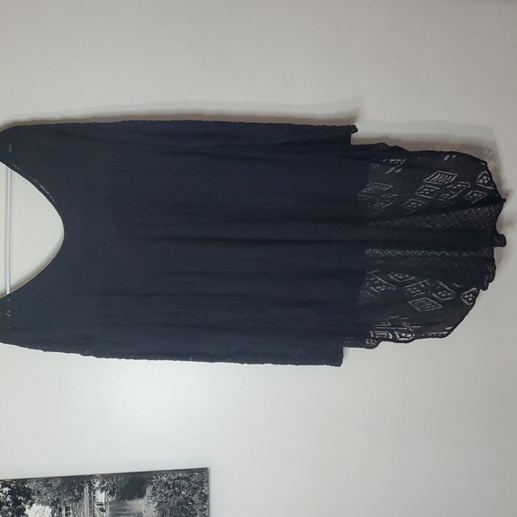 Free People Black Lace Sheer Crochet Top Scoop Neck High-low Size Medium - Picture 8 of 12